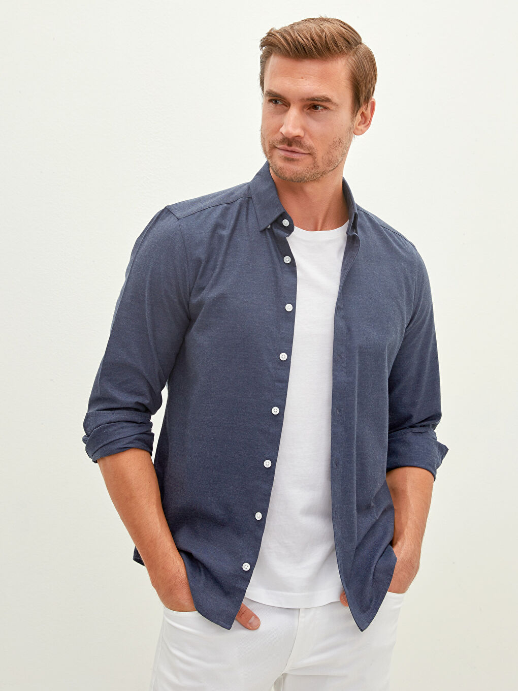 LCWAIKIKI Basic Slim Fit Long Sleeve Men's Shirt -W10881Z8-QD3