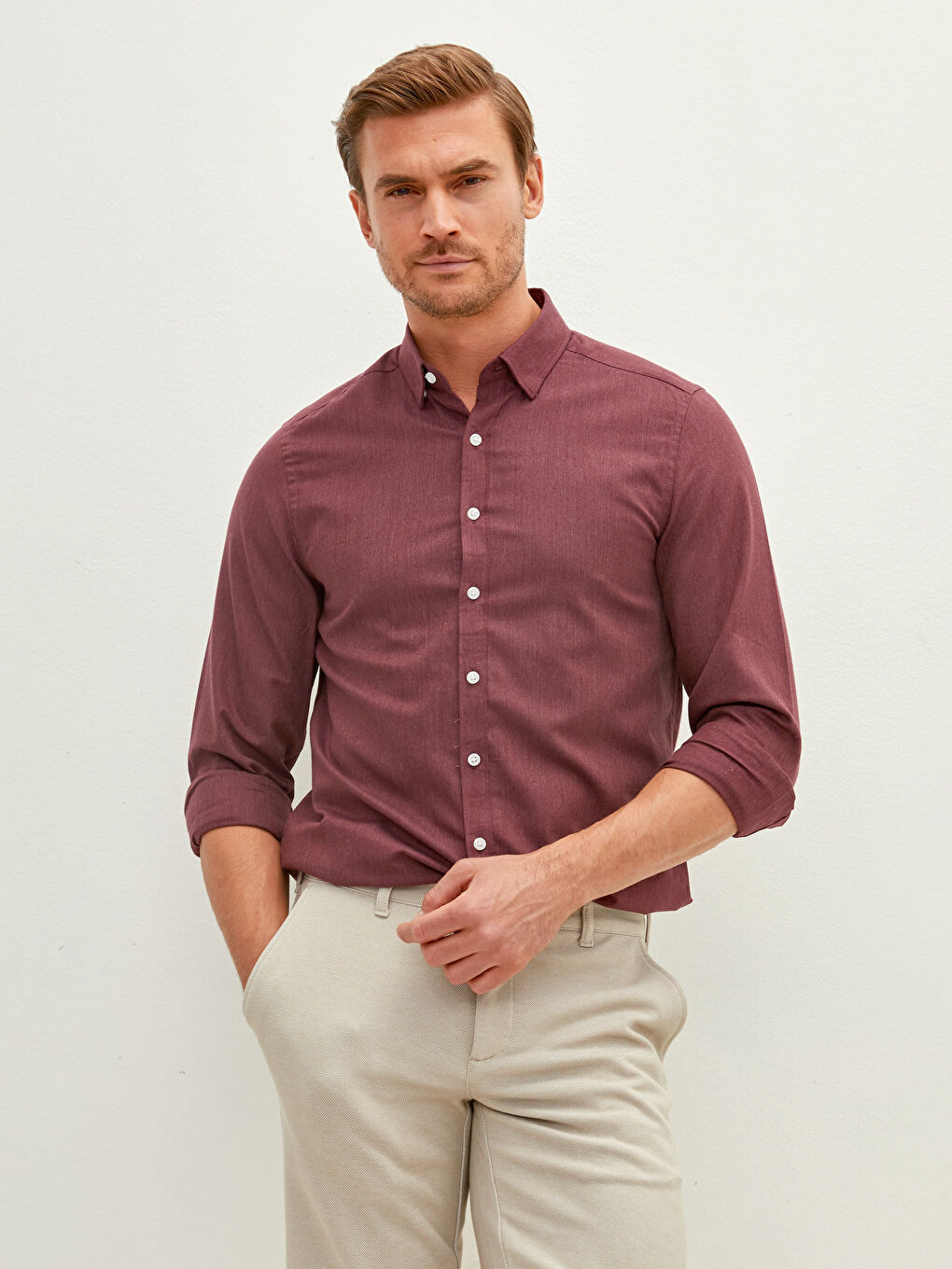 Usko Krojena Muška Košulja Dugih Rukava-1