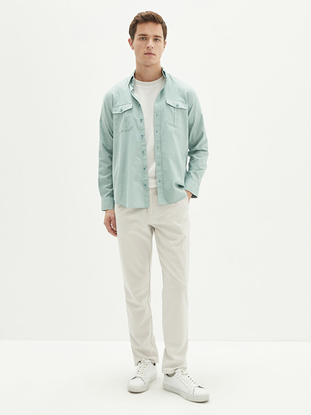 Chemise pour Hommes à Manches Longues en Gabardine Coupe Régulière-2