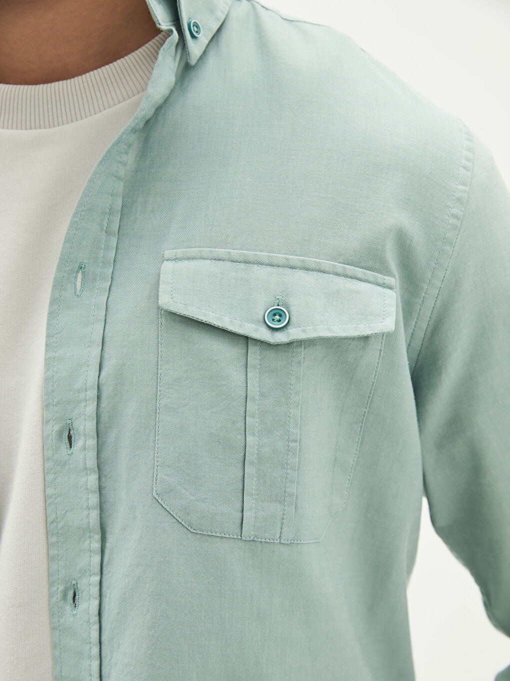 Chemise pour Hommes à Manches Longues en Gabardine Coupe Régulière-3