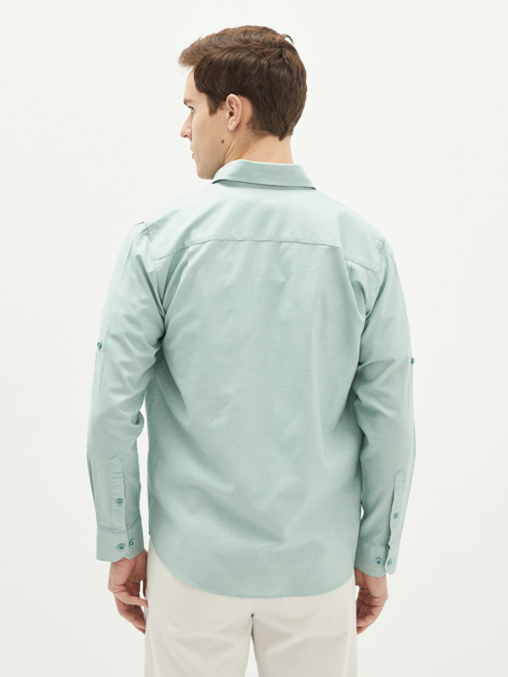 Chemise pour Hommes à Manches Longues en Gabardine Coupe Régulière-4