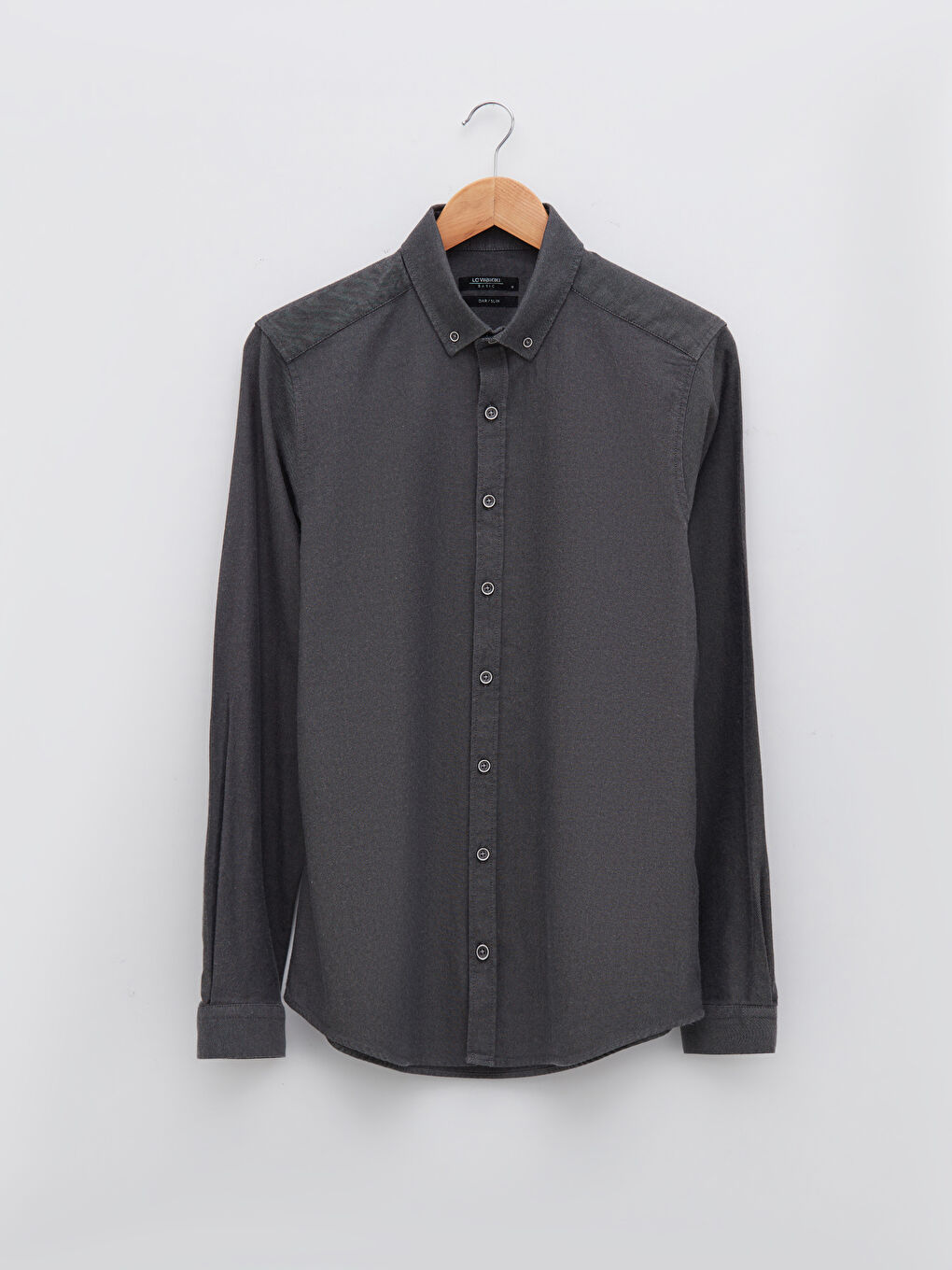 Antrasit Slim Fit Uzun Kollu Gabardin Erkek Gömlek-5