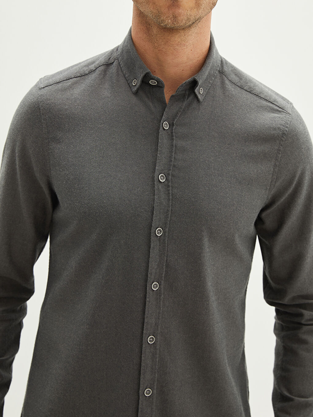 Antrasit Slim Fit Uzun Kollu Gabardin Erkek Gömlek-3