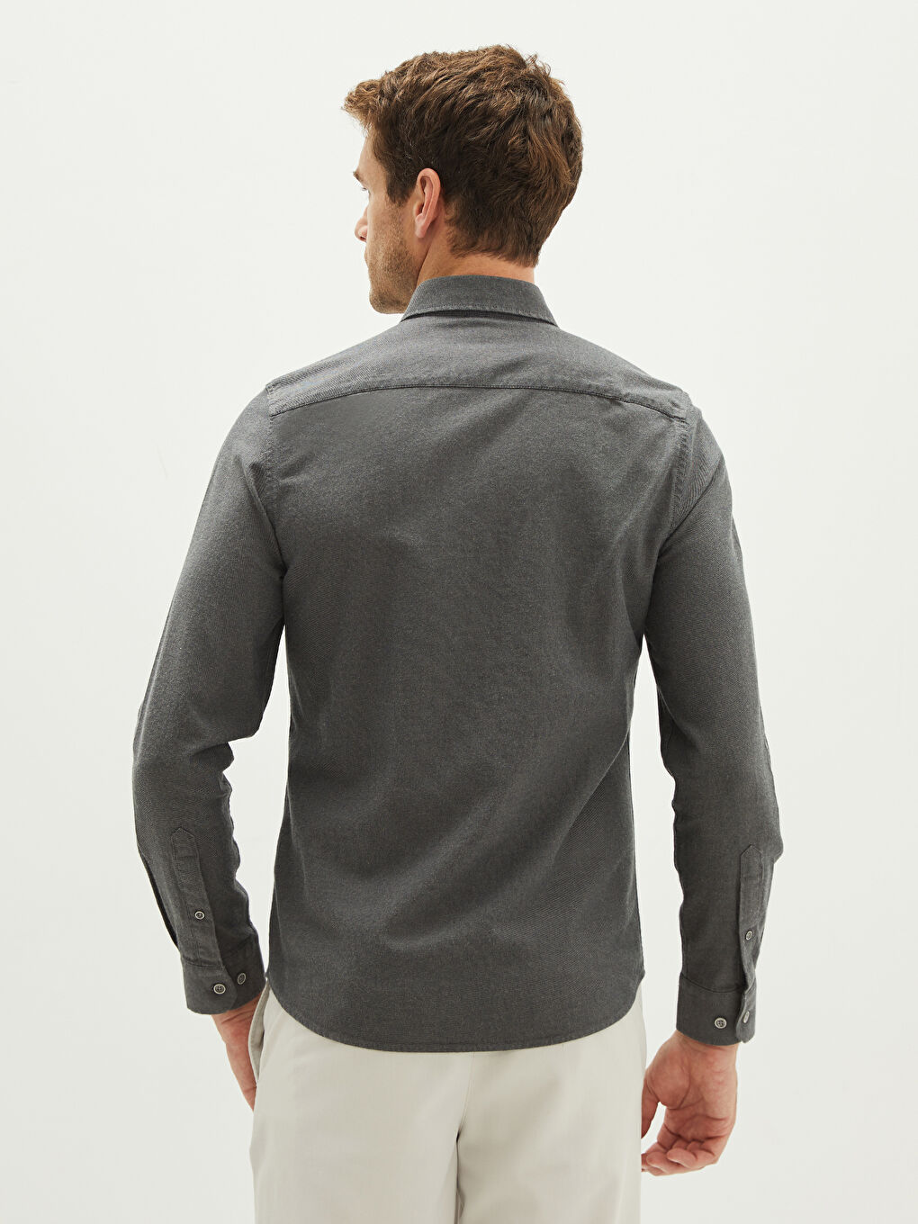Antrasit Slim Fit Uzun Kollu Gabardin Erkek Gömlek-4