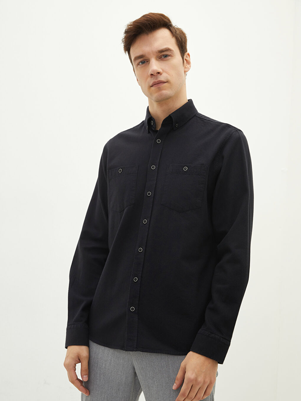 LCWAIKIKI Basic Regular Fit Long Sleeve Gabardine Men's Shirt -W10891Z8-CVL