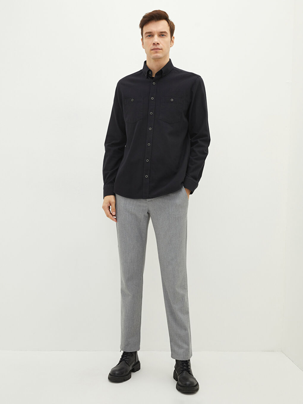 LCWAIKIKI Basic Regular Fit Long Sleeve Gabardine Men's Shirt -W10891Z8-CVL