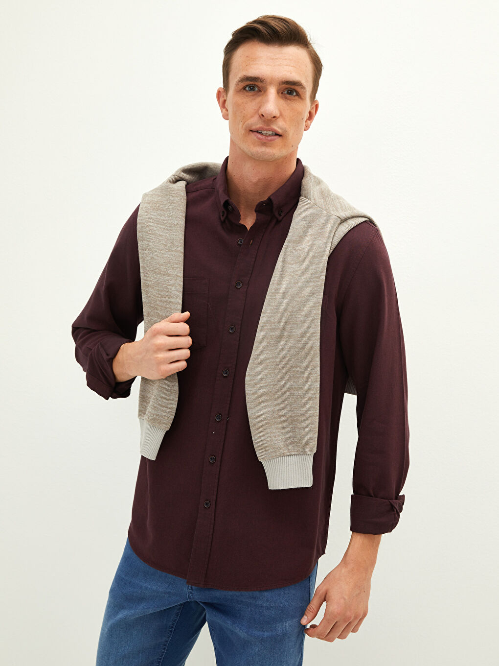 LCWAIKIKI Basic Regular Fit Long Sleeve Gabardine Men's Shirt -W10891Z8-CUX