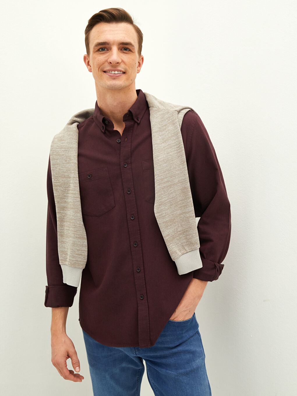 LCWAIKIKI Basic Regular Fit Long Sleeve Gabardine Men's Shirt -W10891Z8-CUX