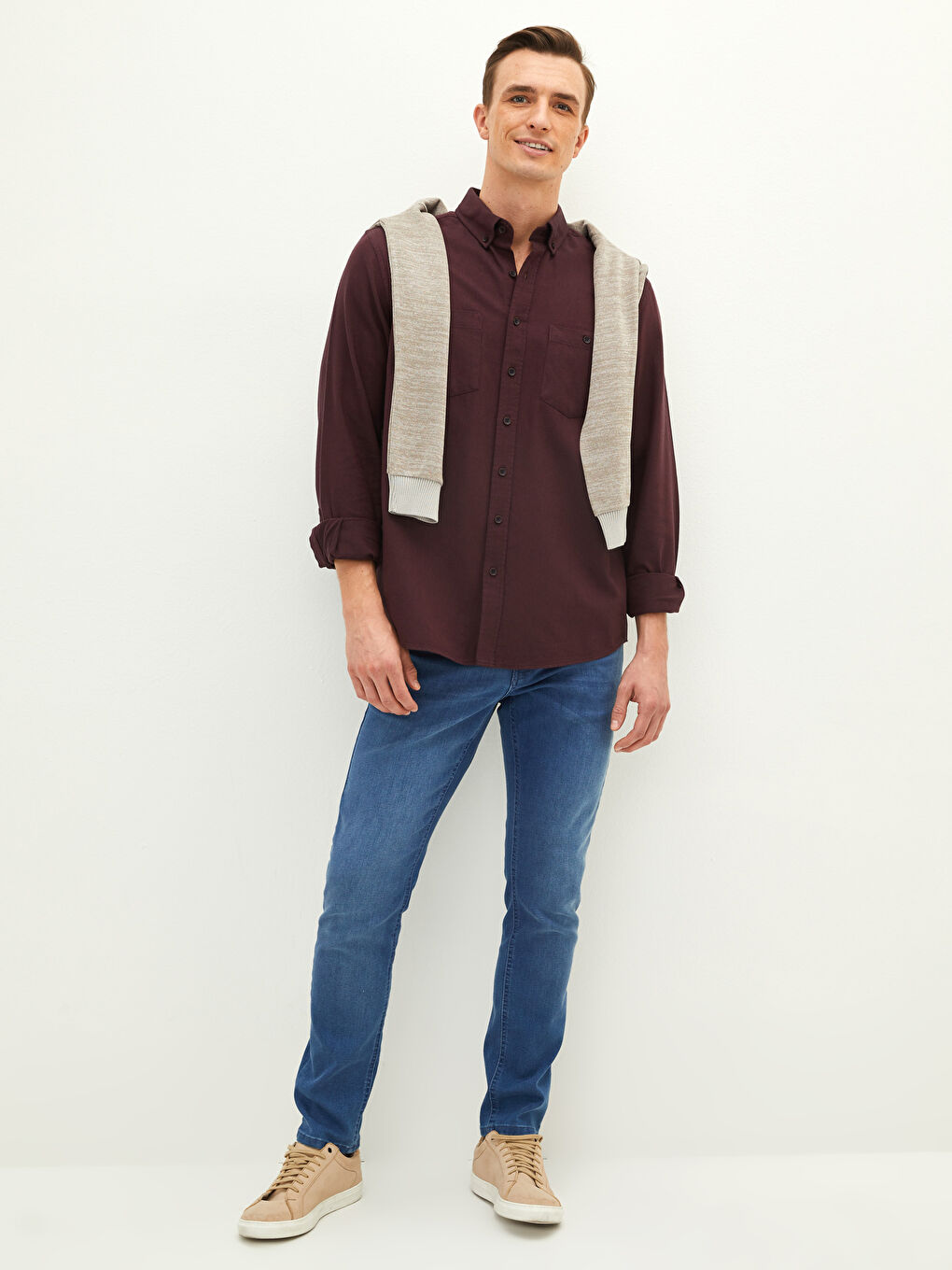 LCWAIKIKI Basic Regular Fit Long Sleeve Gabardine Men's Shirt -W10891Z8-CUX