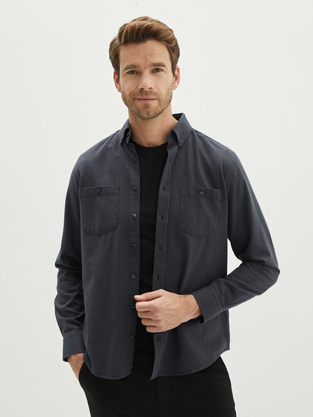 Regular Fit Long Sleeve Gabardine Men's Shirt