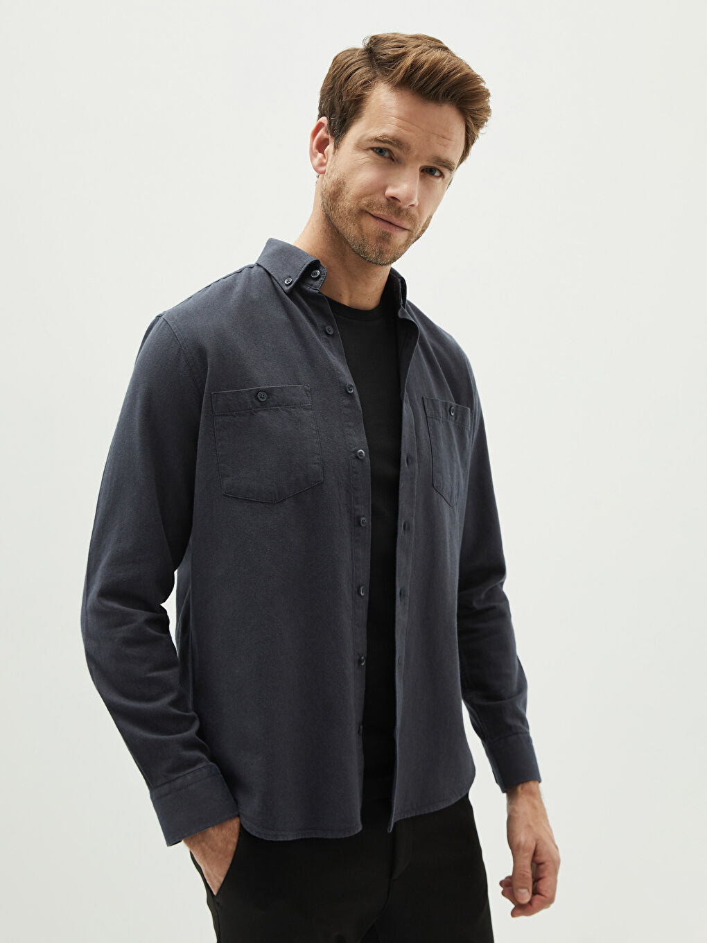 Regular Fit Long Sleeve Gabardine Men's Shirt-1