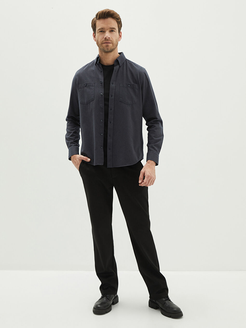 Regular Fit Long Sleeve Gabardine Men's Shirt-2