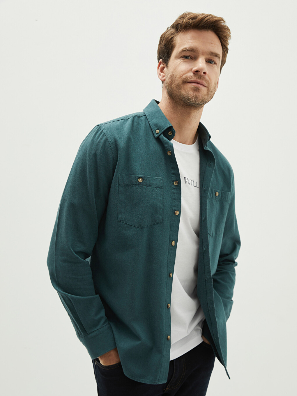Regular Fit Long Sleeve Gabardine Men's Shirt