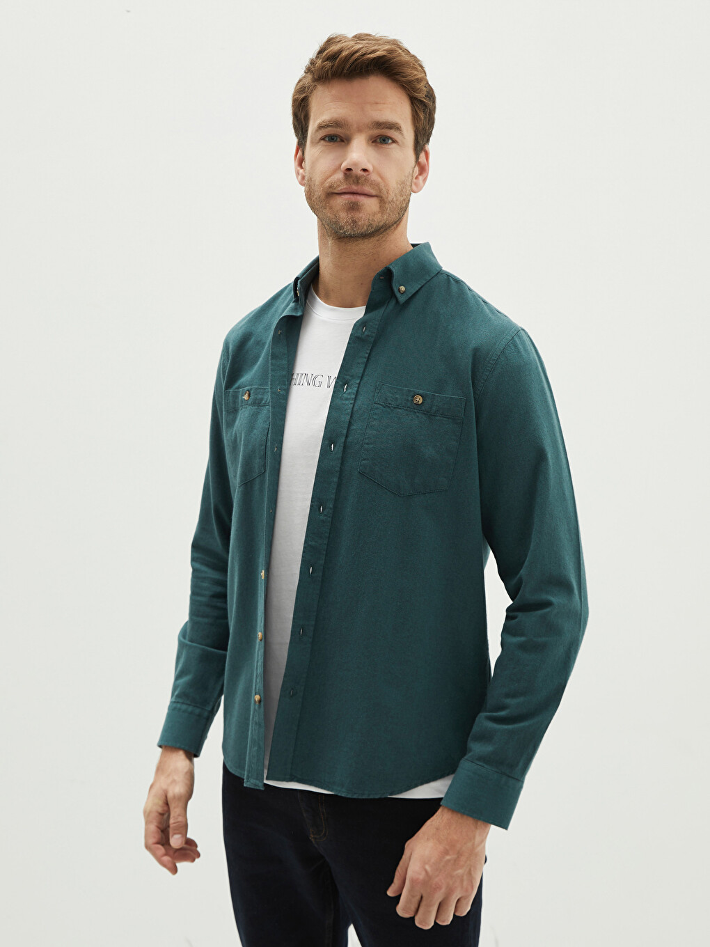 Regular Fit Long Sleeve Gabardine Men's Shirt-1