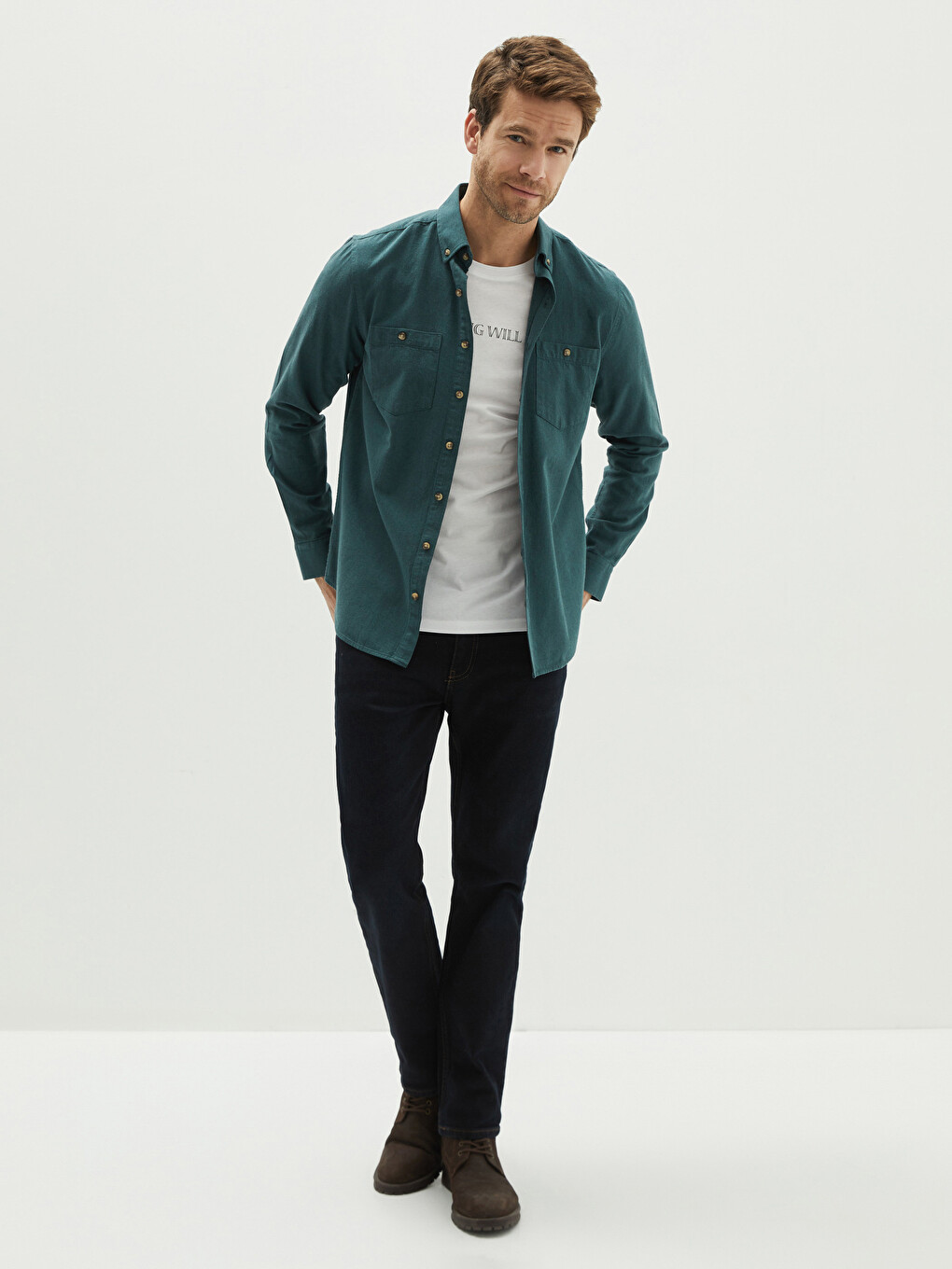 Regular Fit Long Sleeve Gabardine Men's Shirt-2