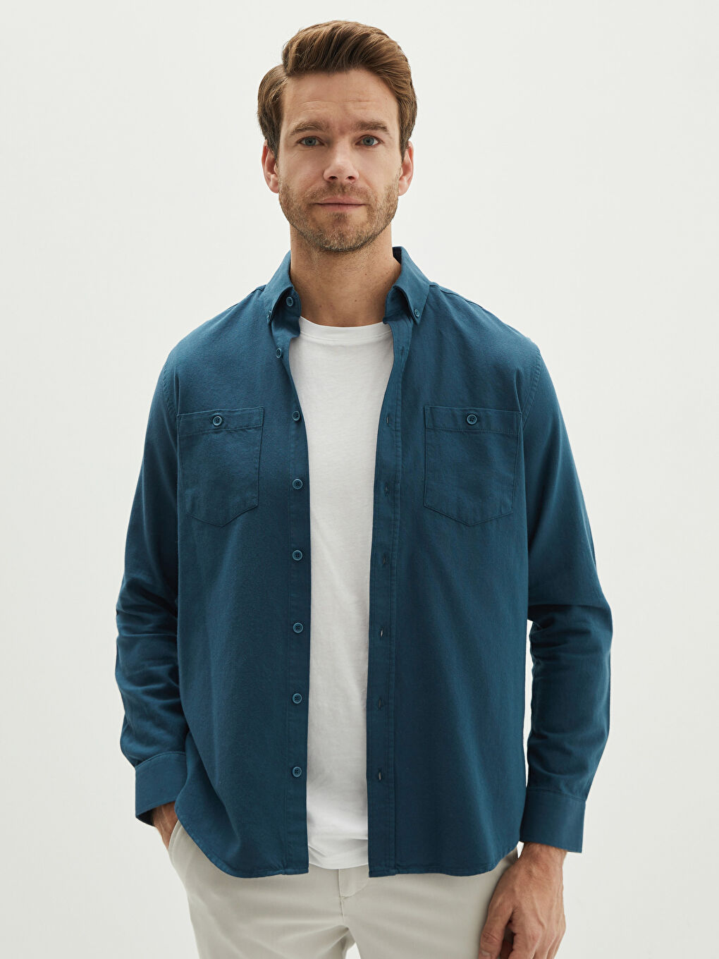 LCWAIKIKI Basic Regular Fit Long Sleeve Gabardine Men's Shirt -W10891Z8-HFG