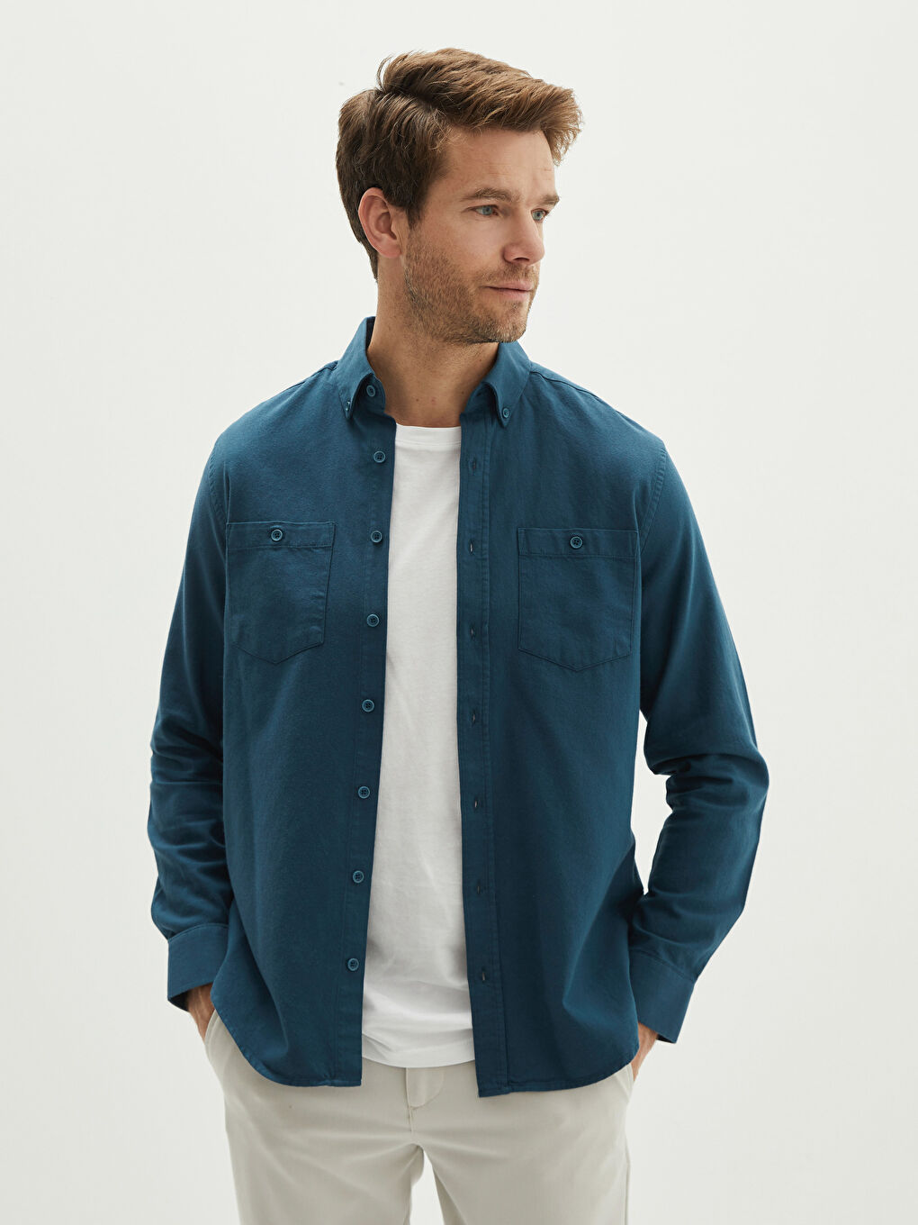 LCWAIKIKI Basic Regular Fit Long Sleeve Gabardine Men's Shirt -W10891Z8-HFG