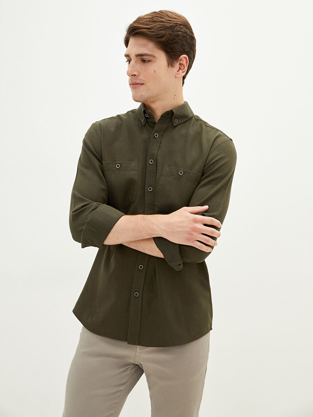 LCWAIKIKI Basic Chemise pour Hommes à Manches Longues en Gabardine Coupe Régulière -W10891Z8-KGJ