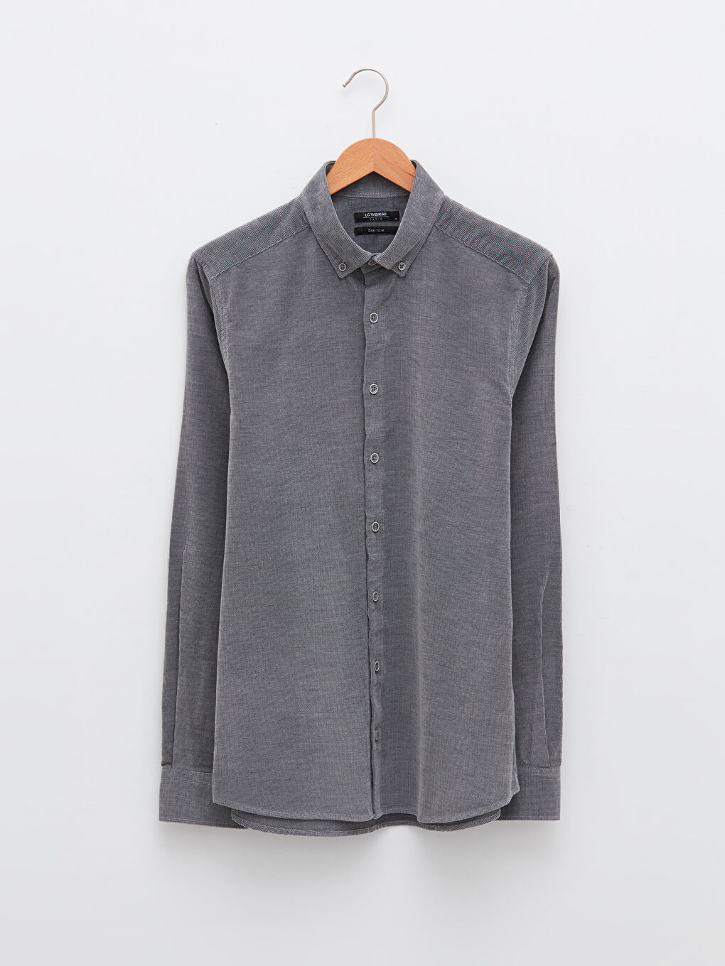 Gri Slim Fit Uzun Kollu Kadife Erkek Gömlek-5