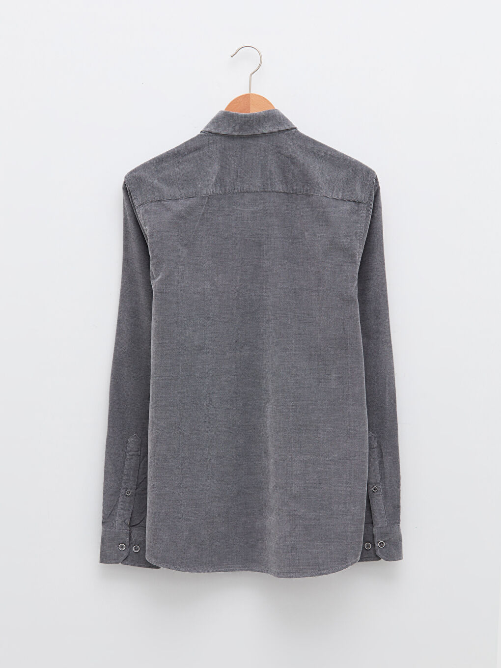 Gri Slim Fit Uzun Kollu Kadife Erkek Gömlek-6