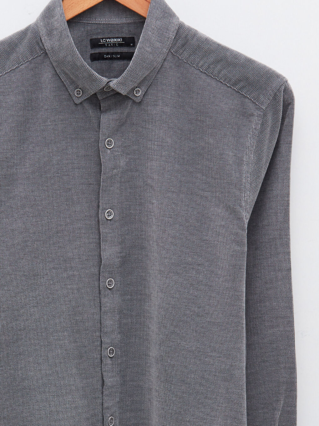 Gri Slim Fit Uzun Kollu Kadife Erkek Gömlek-7