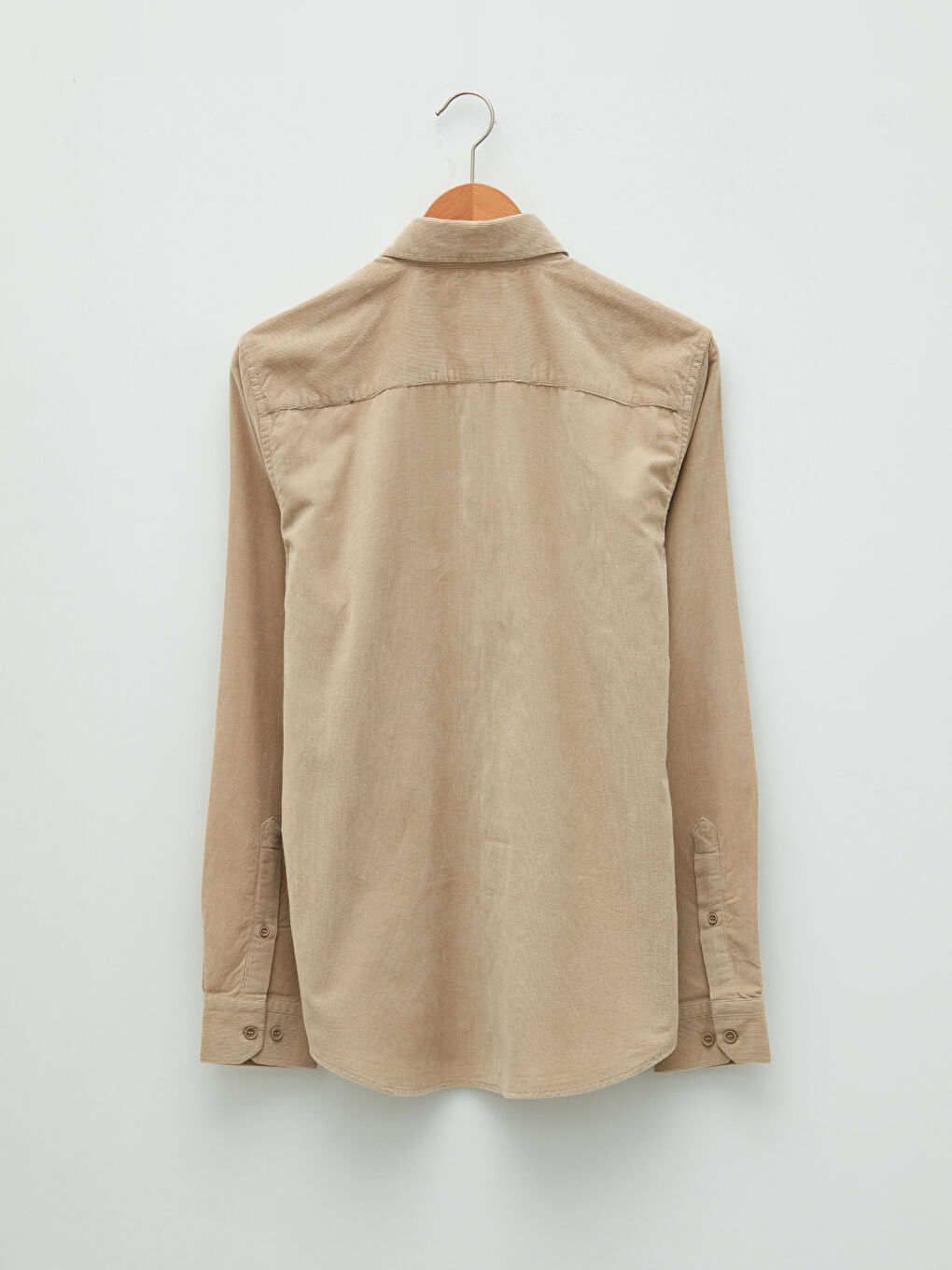 Bej Slim Fit Uzun Kollu Kadife Erkek Gömlek-6