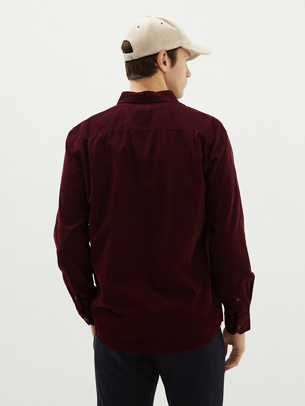 LCWAIKIKI Basic Bordo Regular Fit Uzun Kollu Kadife Erkek Gömlek - 4