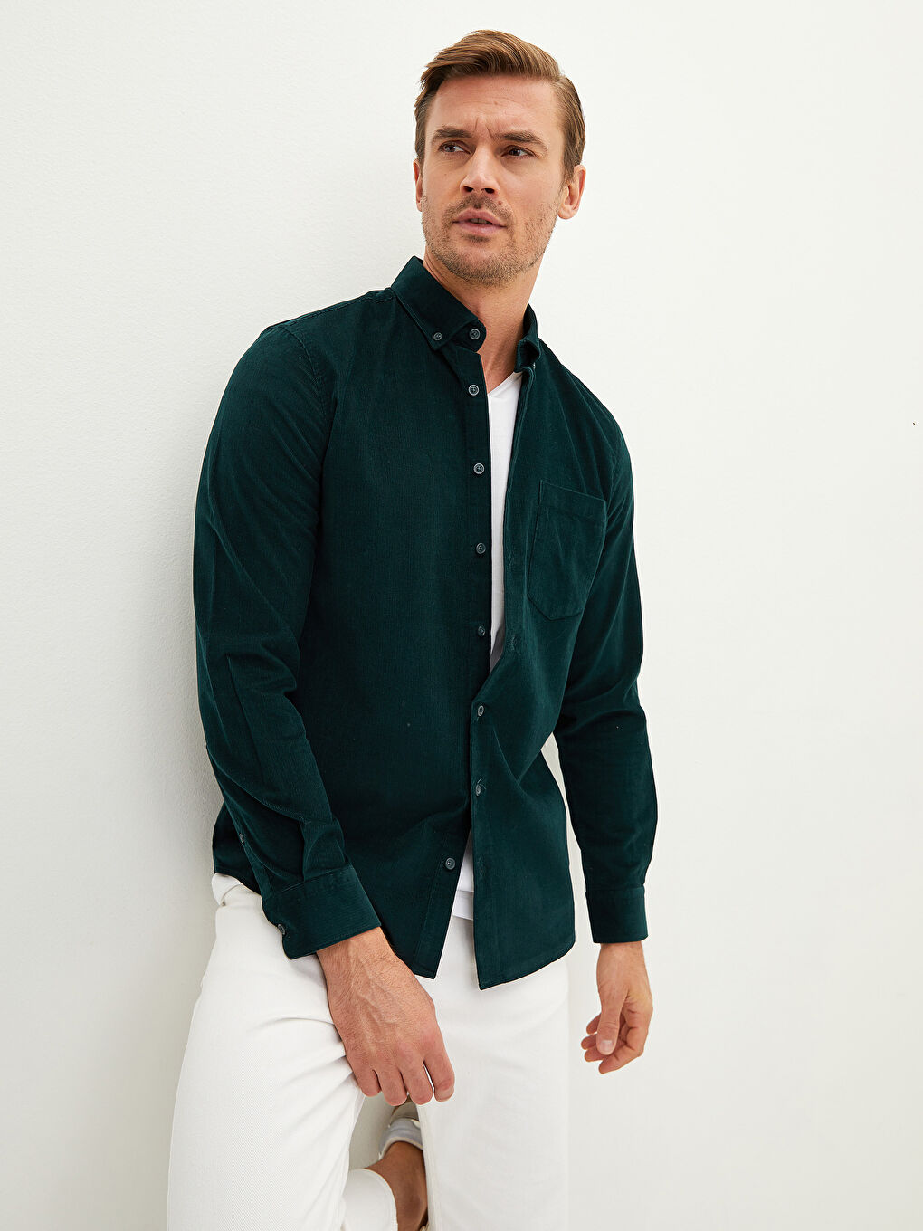 Regular Fit Long Sleeve Velvet Men's Shirt