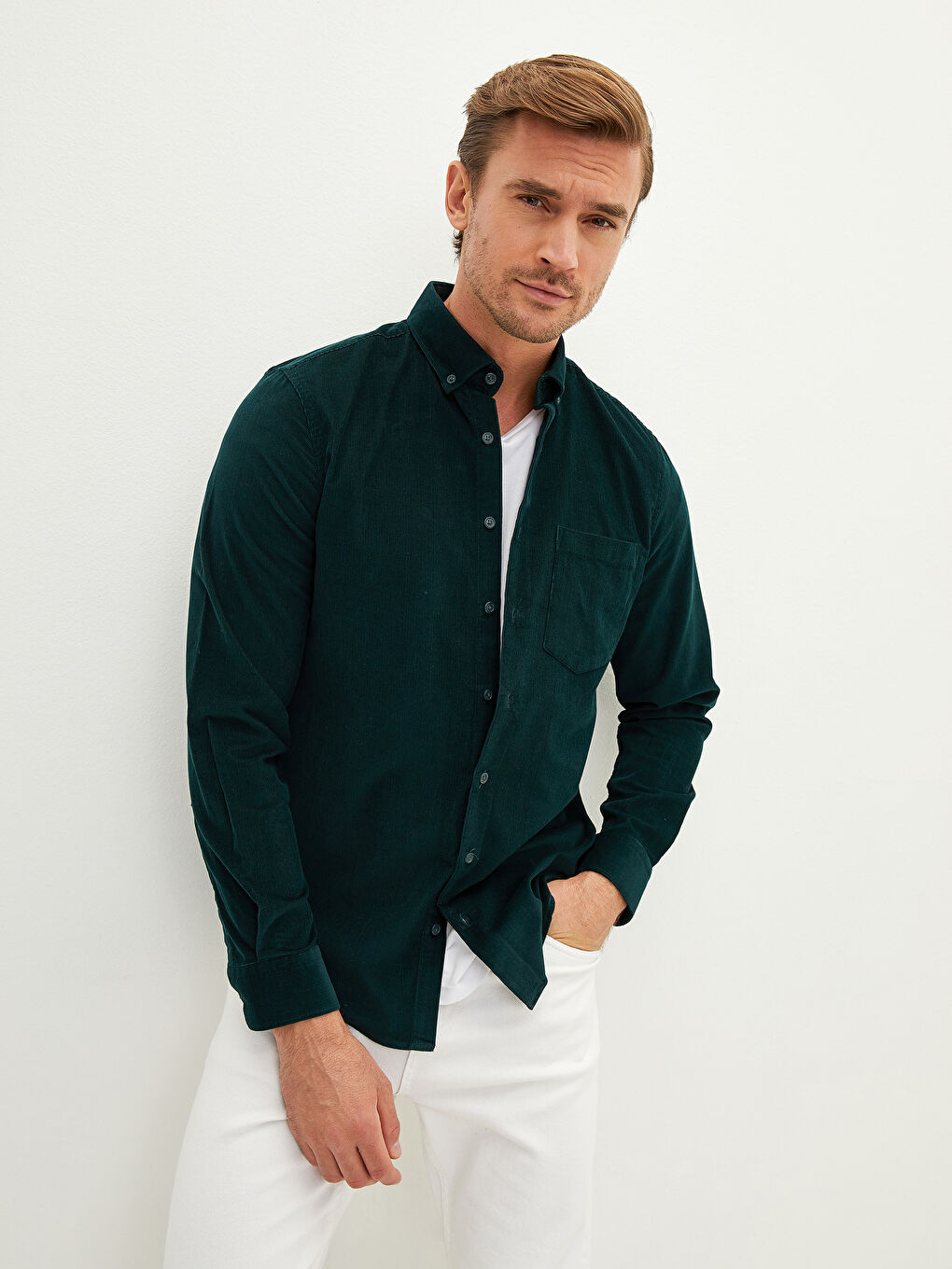 Regular Fit Long Sleeve Velvet Men's Shirt-1