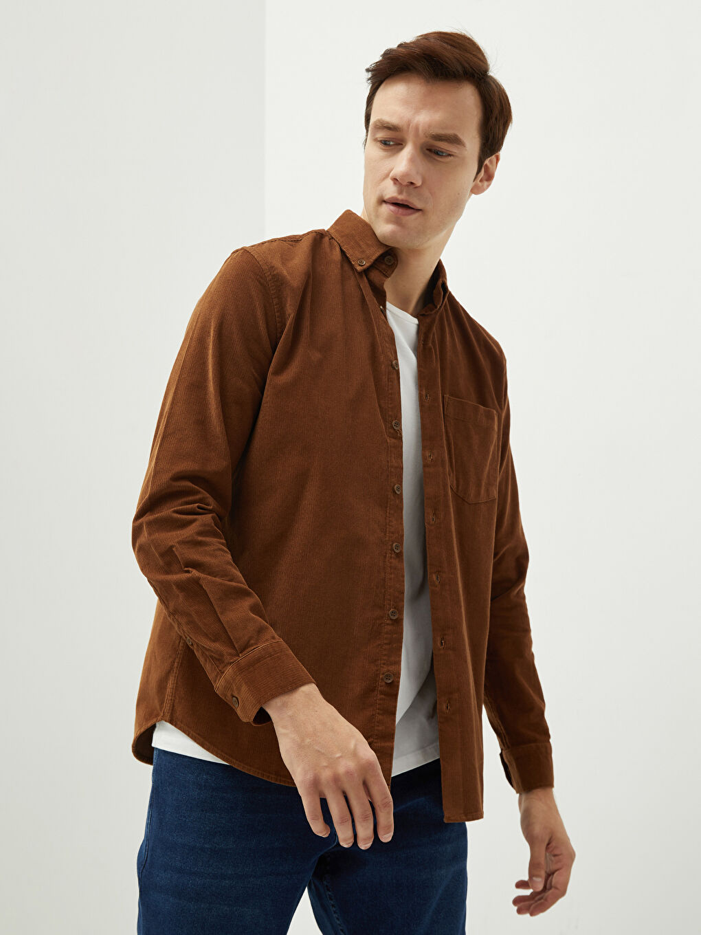 Regular Fit Long Sleeve Velvet Men's Shirt