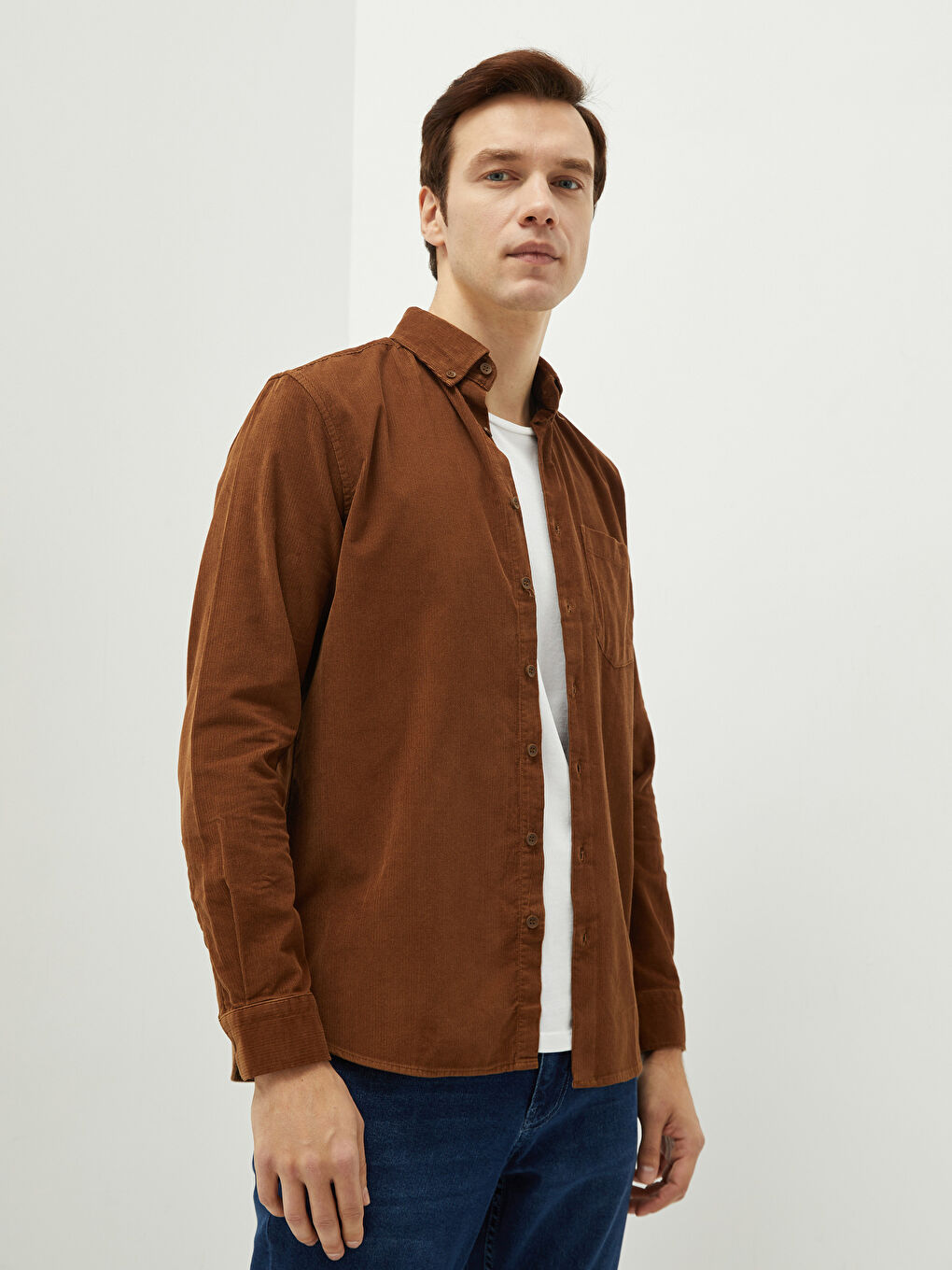 Regular Fit Long Sleeve Velvet Men's Shirt-1