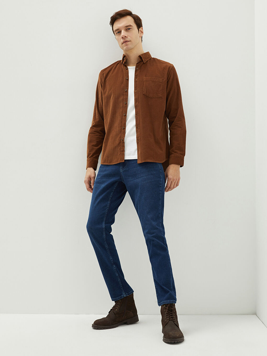 Regular Fit Long Sleeve Velvet Men's Shirt-2