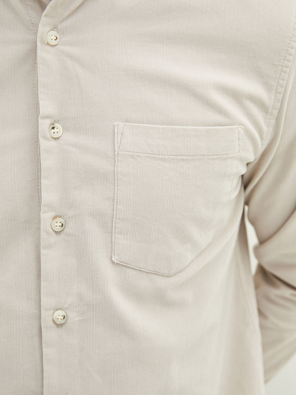 Bej Regular Fit Uzun Kollu Kadife Erkek Gömlek-1