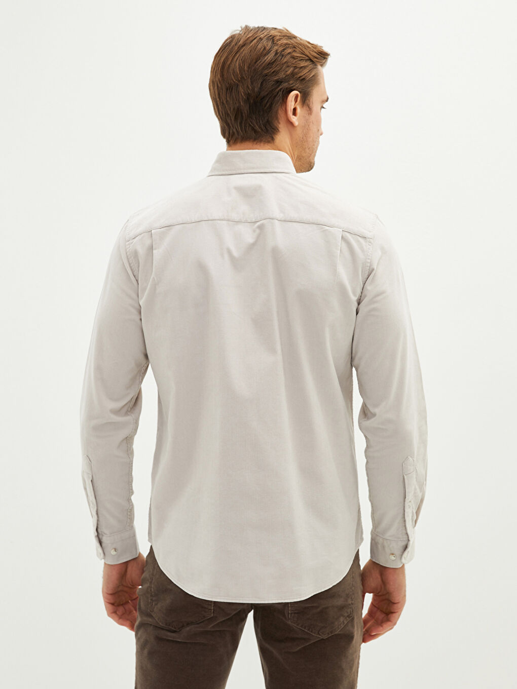 Bej Regular Fit Uzun Kollu Kadife Erkek Gömlek-2