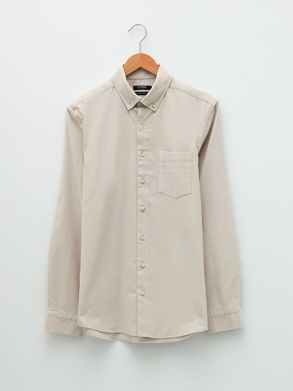 Bej Regular Fit Uzun Kollu Kadife Erkek Gömlek-3