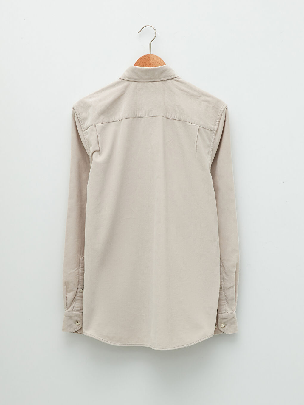 Bej Regular Fit Uzun Kollu Kadife Erkek Gömlek-4