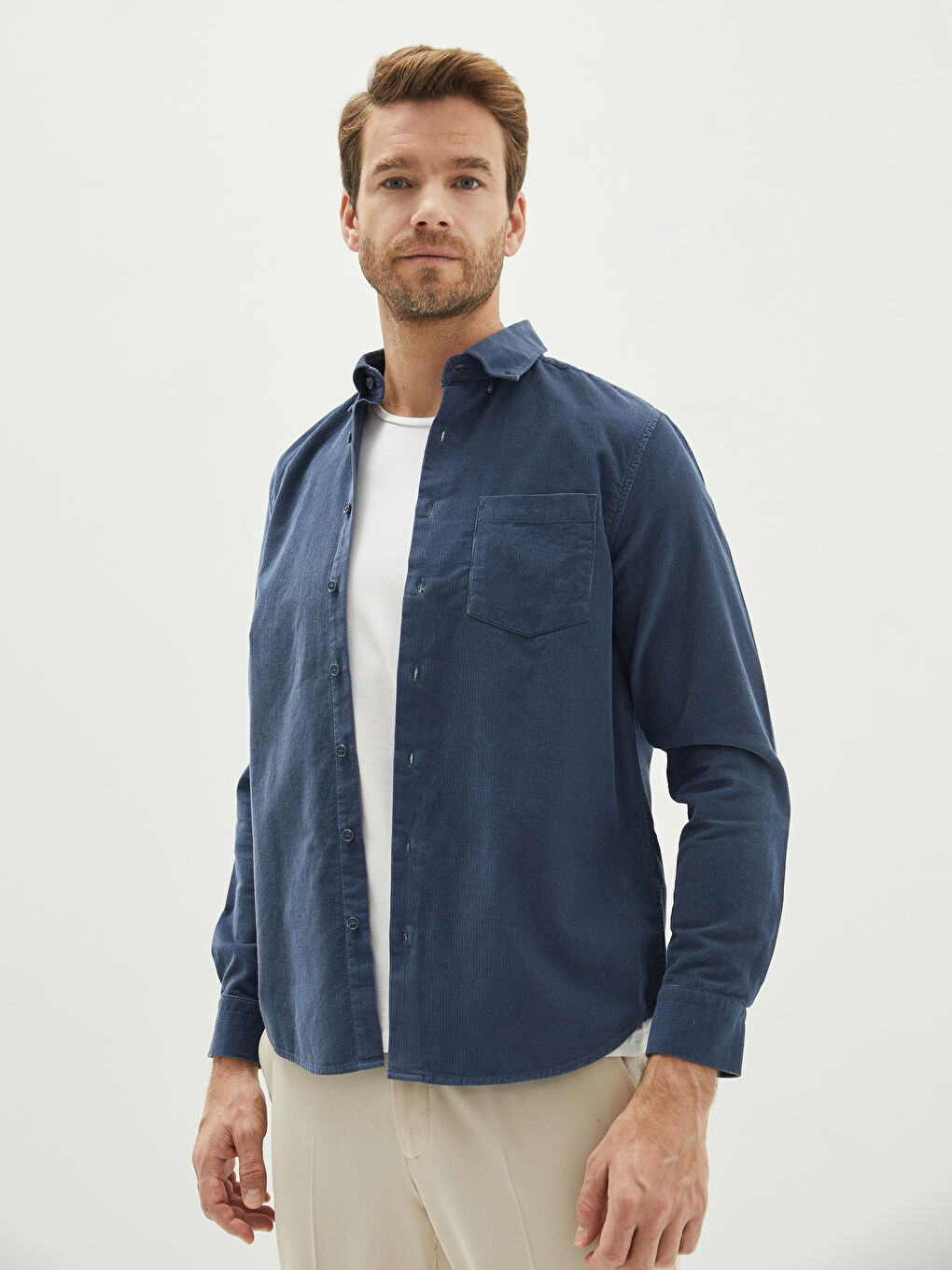 Regular Fit Long Sleeve Velvet Men's Shirt-1