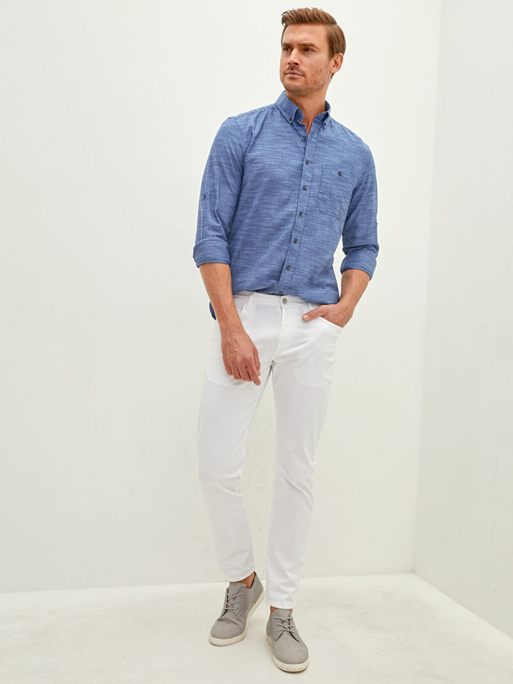 Рубашка Мужская Поплиновая Узорчатая С Длинным Рукавом Стандартного Кроя-3