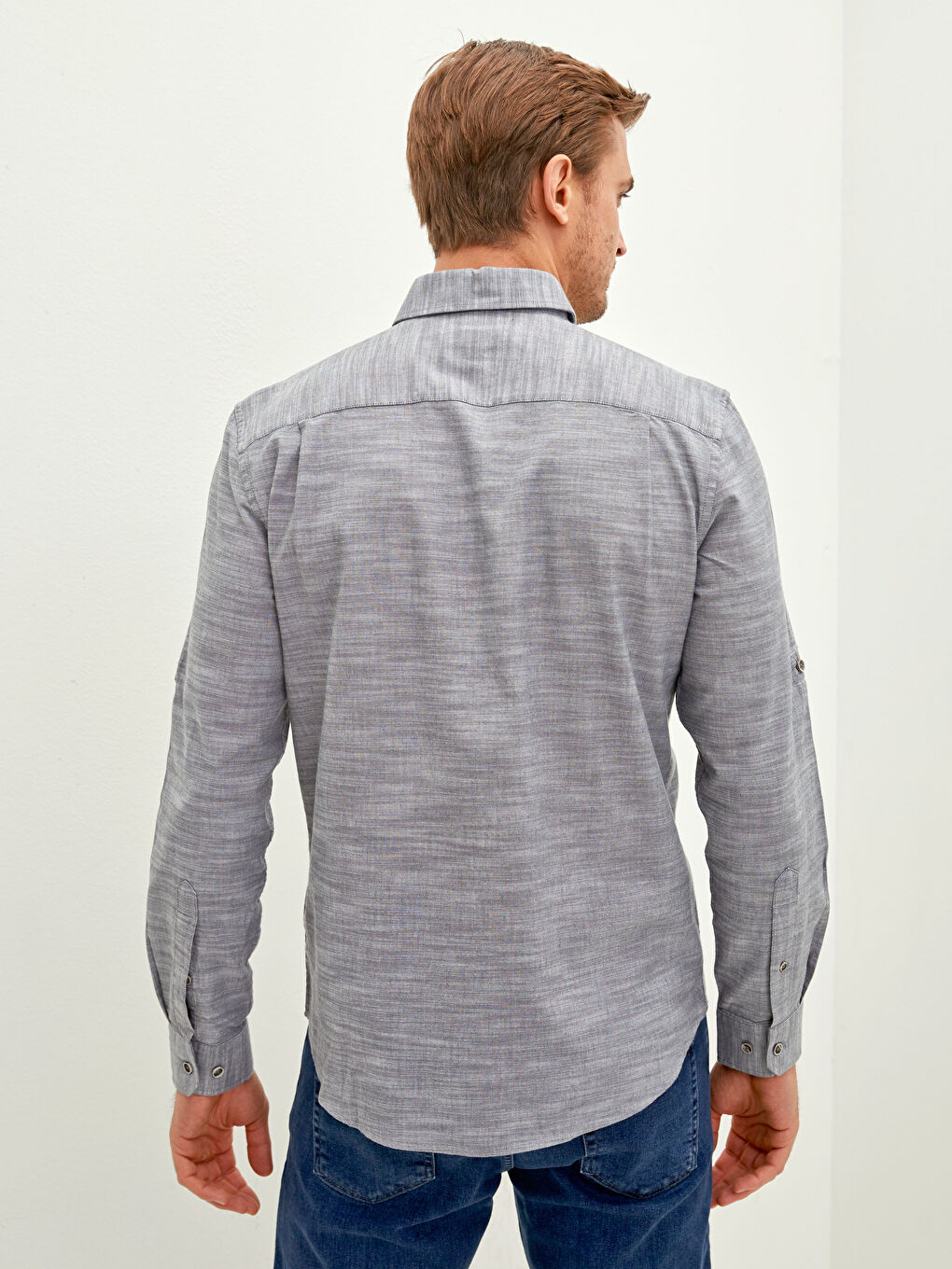 LCWAIKIKI Basic Regular Fit Long Sleeve Patterned Poplin Men's Shirt -W10894Z8-CWN