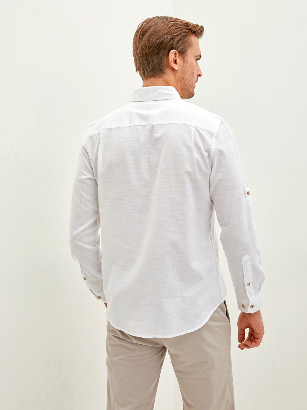 Beyaz Regular Fit Uzun Kollu Desenli Poplin Erkek Gömlek-4