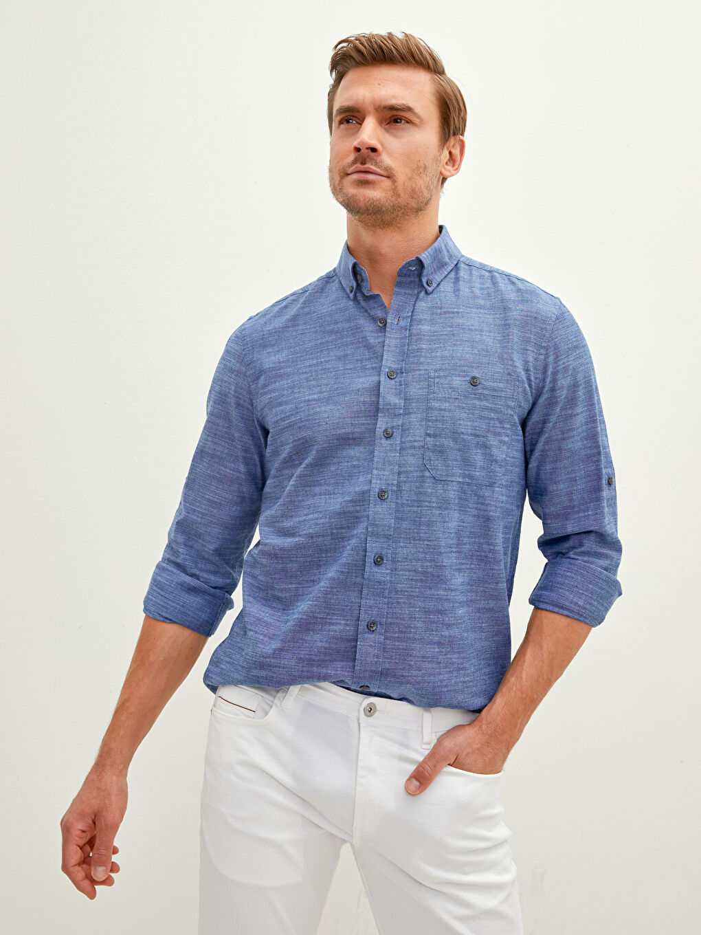 Рубашка Мужская Поплиновая Узорчатая С Длинным Рукавом Стандартного Кроя-1