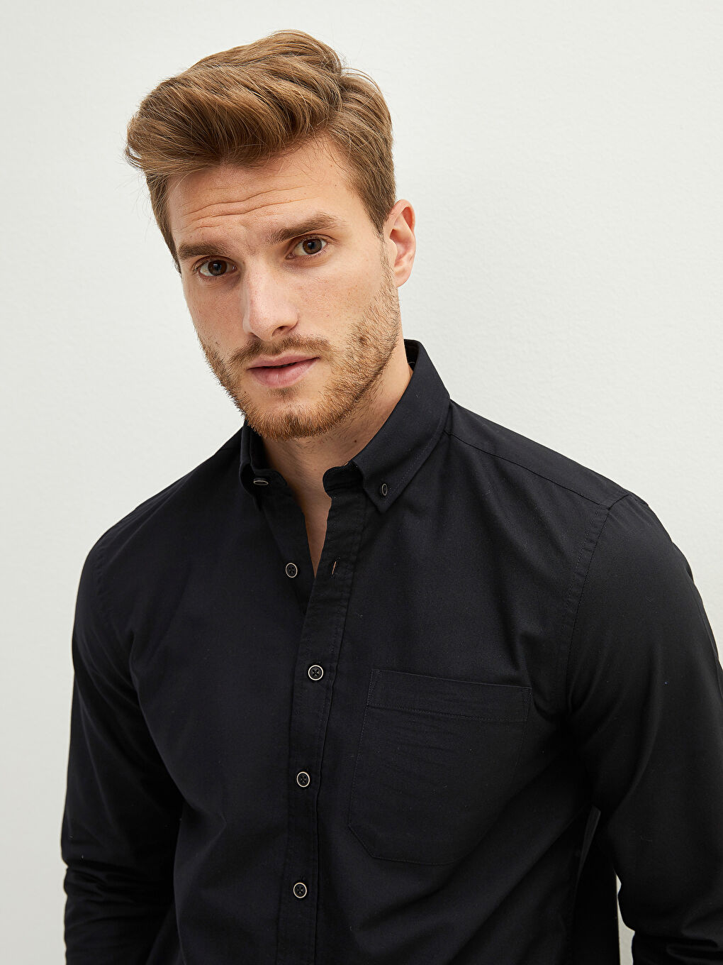 Chemise Oxford à Manches Longues pour Hommes Coupe Régulière-2
