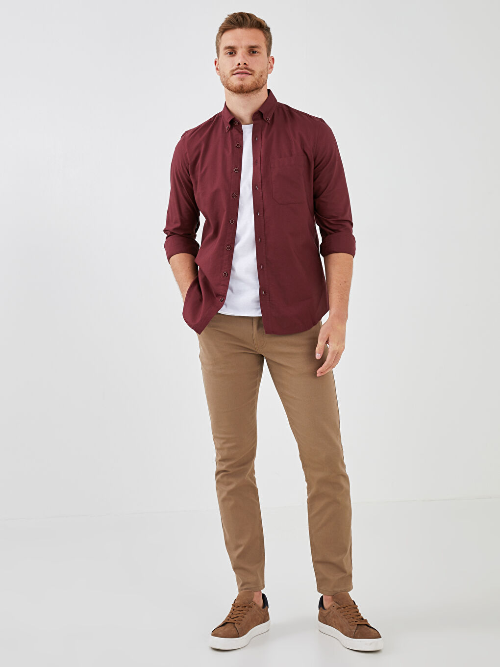 LCWAIKIKI Basic Regular Fit Long Sleeve Oxford Men's Shirt -W10896Z8-HER