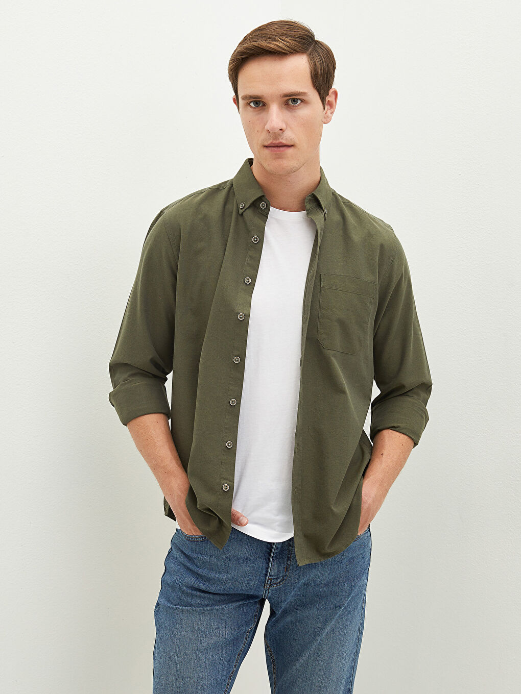 Chemise Oxford à Manches Longues pour Hommes Coupe Régulière-1