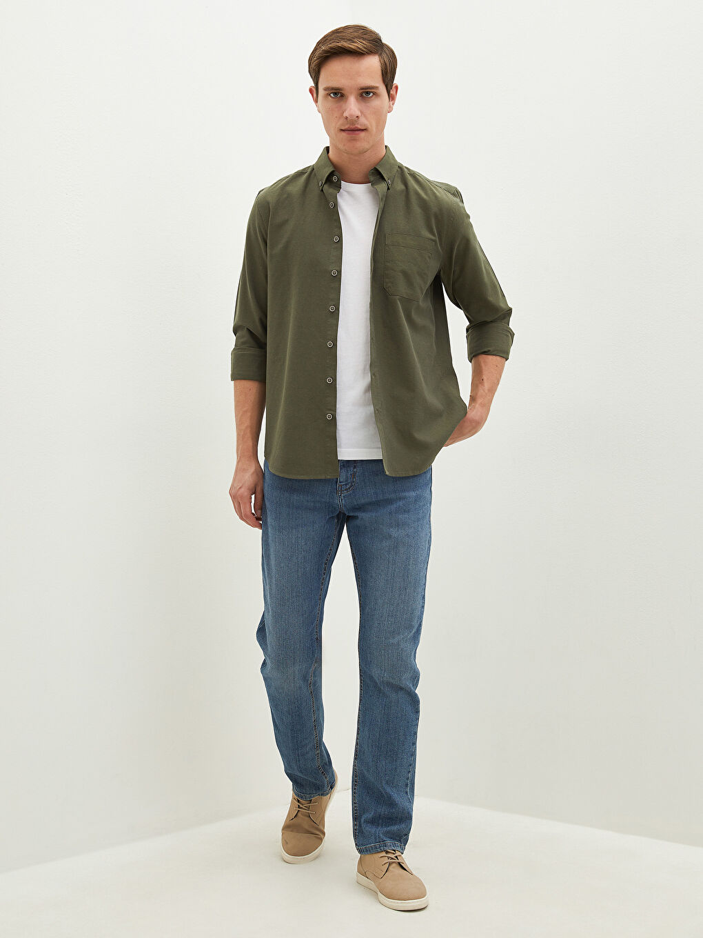 Chemise Oxford à Manches Longues pour Hommes Coupe Régulière-2