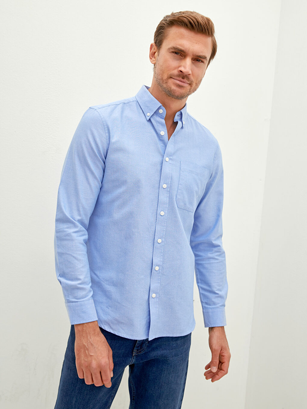 LCWAIKIKI Basic Regular Fit Long Sleeve Oxford Men's Shirt -W10896Z8-CTD