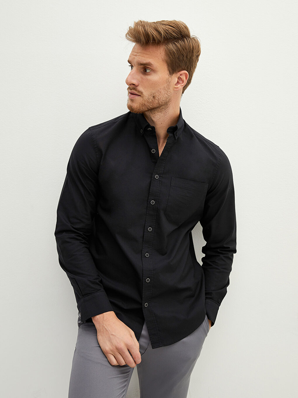 Chemise Oxford à Manches Longues pour Hommes Coupe Régulière