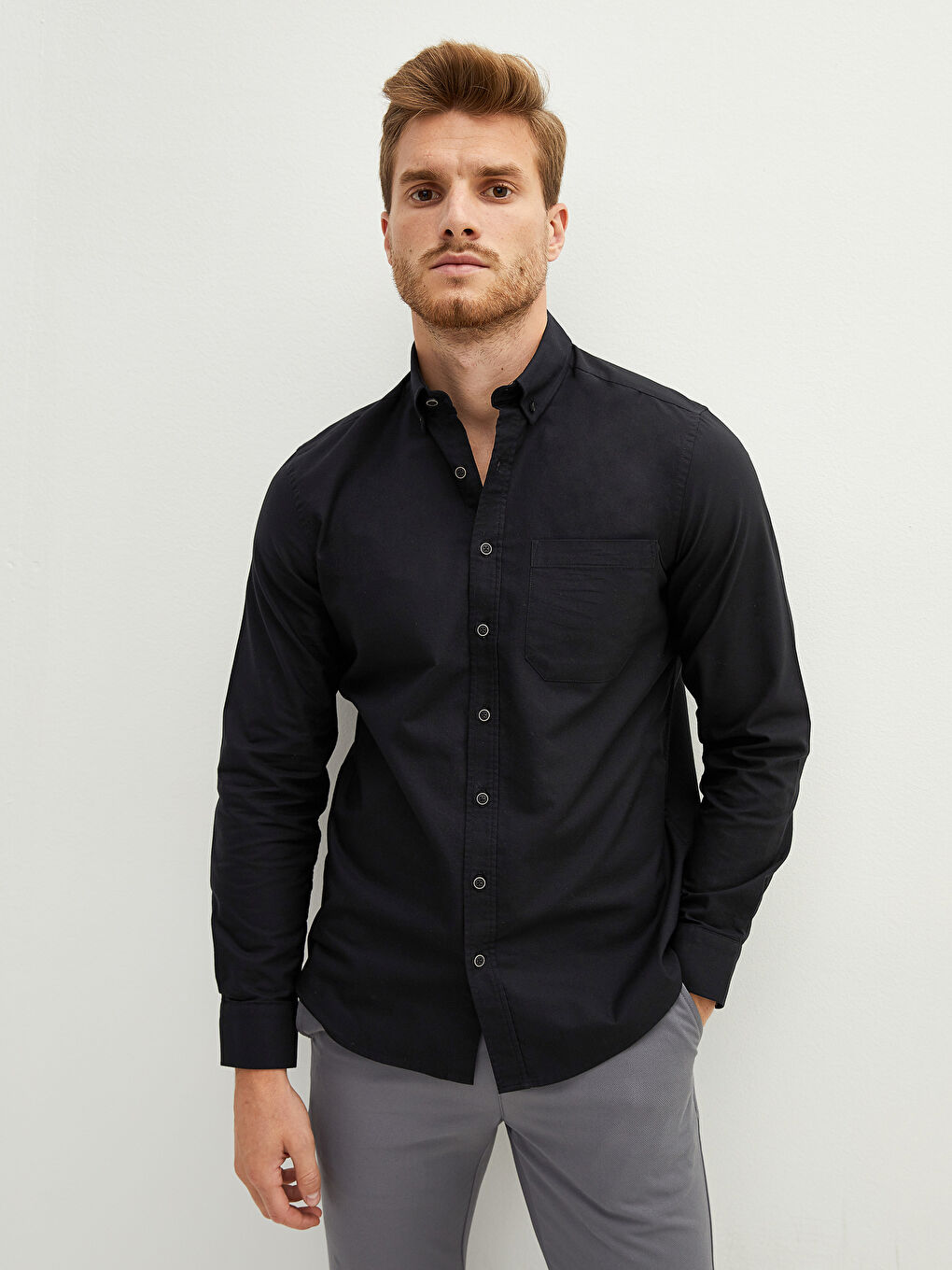 Chemise Oxford à Manches Longues pour Hommes Coupe Régulière-1