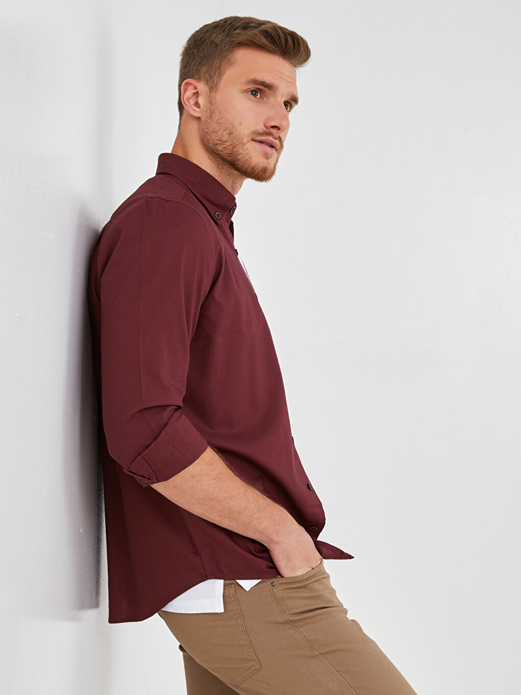 LCWAIKIKI Basic Regular Fit Long Sleeve Oxford Men's Shirt -W10896Z8-HER