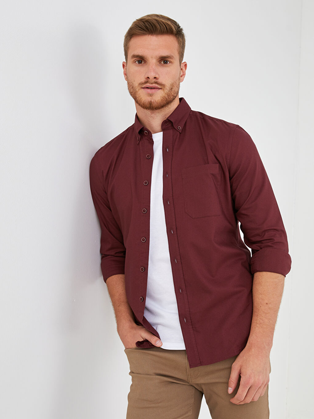LCWAIKIKI Basic Regular Fit Long Sleeve Oxford Men's Shirt -W10896Z8-HER